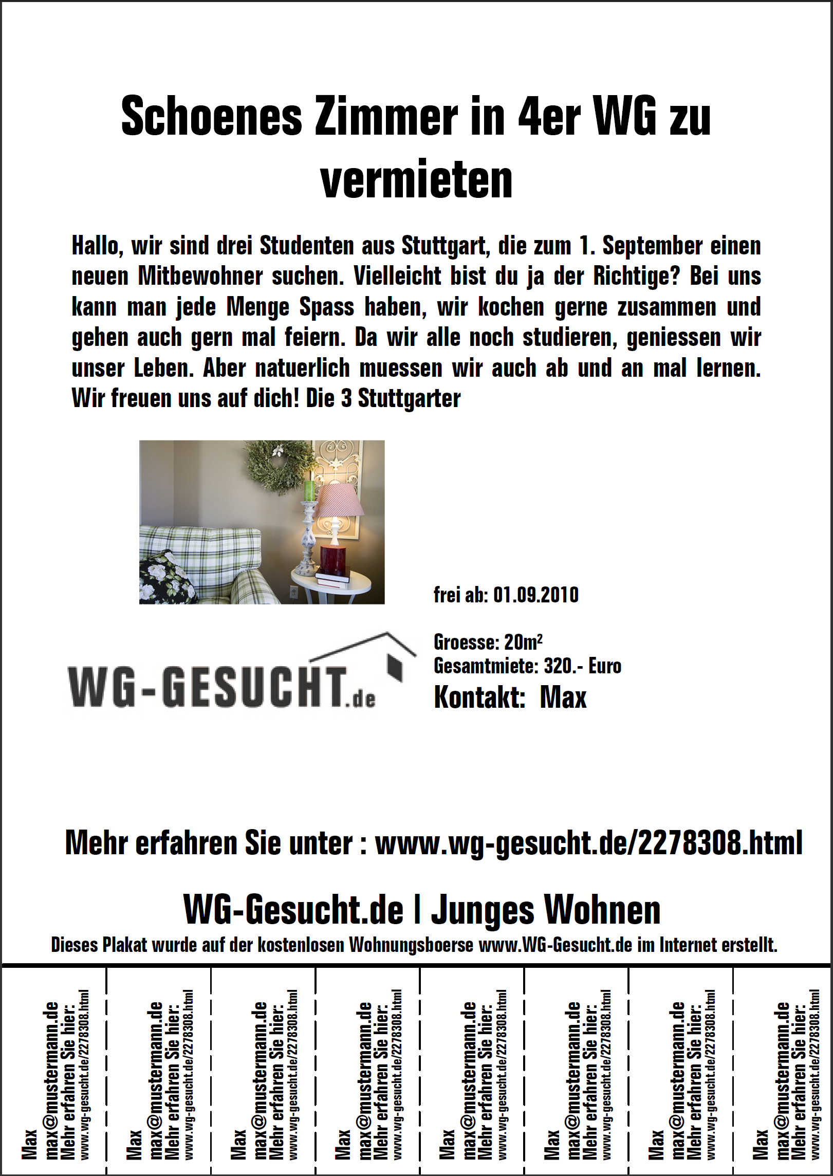 Aushang erstellen bei WGGesucht.de WGs Wohnungen Wohngemeinschaften