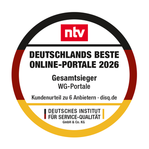 Auszeichnung von ntv: Deutschlands beste Online-Portale 2026 – WG-GESUCHT.DE als bestes WG-Portal ausgezeichnet.